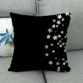 Linen cushion cover featuring white star pattern on a black base for modern home decor - Black Beige Side Stars (8)