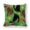 Close-up of peach skin fabric texture on Christmas dog themed green decorative pillowcase - Christmas Outfit Sunglasses Dogs (5)