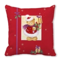 Red Christmas pillowcase featuring a teddy bear with gift boxes and white snowflakes - Teddy Bear Holding Gift Box Pattern (26)