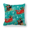 Detail of Christmas peach skin pillowcase with dogs on a sled and white snowflakes - Christmas Black & Brown Dogs Sleigh (7)