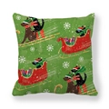 Detailed view of Christmas dog patterns on green peach skin velvet pillowcase - Christmas Green Base Cargo Dogs (8)