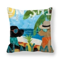 Detail of soft peach skin cushion cover with tropical summer dog and pineapple print - Summer Beach Surfing Dogs (9)