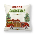 Christmas peach skin pillowcase with festive vintage truck, dogs and tree design - Travel Car Pets Dogs Christmas Tree