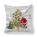 Housse de coussin Père Noël en peau de pêche avec illustration de fête pour canapé - 45x45 cm / Père Noël distribuant des cadeaux dans le village (11)