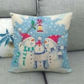 Detailed texture of Christmas linen pillowcase with three singing snowmen on a sofa - Three Singing Snowmen Festive Illustration Style (10)