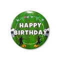 Grünes Fußball-Blechabzeichen mit Happy Birthday-Text für Geburtstagsfeiern - Spieler-Kick Mit Bunten Fahnen (zq001)