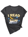Detail of V-neck grey tee with I Read Past My Bedtime text, stars and book graphic - S / Heather Charcoal (Colorful Print)