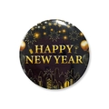Black and gold Happy New Year tinplate badge with festive fireworks and city skyline design - Black Gold New Year Style 2