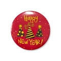 Red Happy New Year tinplate button badge with party hats for holiday decoration - Red Black Gold New Year Style 5