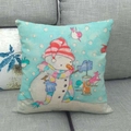 Linen Christmas snowman pillowcase detail with pink scarf and birds on a gray sofa - Snowman with Pink Striped Scarf Style (11)