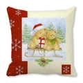 Christmas teddy bear on sled illustration pillowcase with red snowflake borders - Teddy Bears Sleigh in Snowy Woods (17)