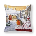 Housse de coussin en peau de pêche avec décor de neige hivernale et oiseau rouge - 45x45 cm / Rouge-gorge Scène de Neige (12)