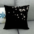 Star pattern linen pillow cover in deep black with silver star print on a grey sofa - Black Silver Dotted Stars (10)