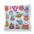 Light blue square Christmas pillow case with cartoon owls and white snowflakes - Multicolor Cartoon Owl