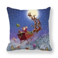 Housse de coussin Noël avec le Père Noël sur traîneau au-dessus d'un village - 45x45 cm / Traineau du Père Noël (13)