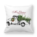 Square peach skin pillowcase featuring a vintage truck with Christmas tree and red text - 18x18 Inch / Black and White Line Draft Truck (10)