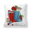 Christmas peach skin pillowcase with watercolor red boots and holiday gift box illustration - 45x45cm / Christmas Rain Boots with Flowers Style (17)