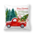 White Christmas pillowcase with watercolor red truck and green pine trees pattern - 18x18 Inch / Watercolor Forest Red Truck (11)