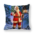 Housse de coussin Père Noël avec illustration de forêt d'hiver en peau de pêche - 45x45 cm / Père Noël avec Sapin et Lanterne (14)