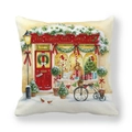 Peach skin fabric square pillowcase with watercolor Winter Gift Shop Christmas print - 45x45cm / Little Gift Shop Vintage Bicycle Style (18)
