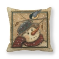 Christmas snowman cushion cover in beige peach skin fabric with festive winter art - Illustrated Snowman Winter Scene (17)