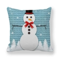Détail de la taie d'oreiller de Noël carrée avec bonhomme de neige et motif tricot bleu - 45x45 cm / Bonhomme de Neige Chapeau Noir Fond Bleu (6)