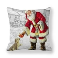 Housse de coussin en peau de pêche avec motif Père Noël et chien pour décoration de Noël - 45x45 cm / Père Noël et Petit Chien (15)