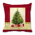 Red Christmas pillow case with festive tree, gifts, and Season's Greetings print - Season's Greetings Christmas Tree Illustration (28)