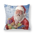 Housse de coussin Père Noël en peau de pêche avec jouets et flocons pour Noël - 45x45 cm / Père Noël avec un Ours en Peluche (16)