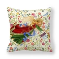 Peach skin christmas pillowcase featuring an angel playing trombone with holly pattern - 45x45cm / Angel with Trombone Christmas Illustration (20)