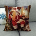 Linnen kerstkussenhoes met vintage kerstman die een lijst leest op de bank - 45cmx45cm / Kerstman leest lijst motief