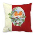 Christmas cushion cover featuring a festive robin and holly wreath on peach skin fabric - Robins Perched on Holly Branch Pattern (29)