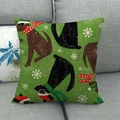 Green linen Christmas dog pillow cover with black and brown dogs in scarves and snowflakes - Grass Green Background Polka Dot Scarf Dogs (5) / 18x18 Inch