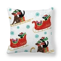 Christmas dog cartoon cushion cover featuring dogs on sleds with snow motifs - Christmas Sleigh Gift Dog (6)