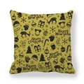 Detail showing Christmas reindeer and tree patterns on mustard yellow cushion cover - 18x18 Inch / Mustard Yellow Black (Style 4)