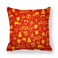 Detailed view of red festive pillowcase with yellow reindeer and Christmas motifs - 18x18 Inch / Red Yellow (Style 7)