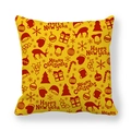 Yellow Christmas pillow cover with red reindeer and tree patterns for holiday decor - 18x18 Inch / Bright Yellow Red (Style 9)
