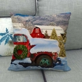 Federa per cuscino in lino natalizio con camion rosso vintage e paesaggio di fienile innevato - 45x45cm / Motivo Camion Rosso Granaio Montagna Innevata (3)
