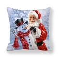 Federa natalizia con Babbo Natale e pupazzo di neve su sfondo invernale, tessuto effetto pesca - 45*45cm / Stile Ritratto Babbo Natale E Pupazzo di Neve (cr-10)
