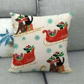 Christmas dog on red sled printed linen pillowcase 45x45cm on a grey sofa - Cream Background Dogs on Sled (6) / 18x18 Inch