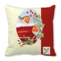 Red Christmas pillowcase featuring two robins on snowy branches with holly berries - Two Robins Winter Vintage Pattern (30)