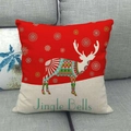 Funda de cojín navideña nórdica de lino con diseño de ciervo y texto Jingle Bells - Jingle Bells Reno de Empalme Rojo Blanco(3)