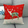 Funda de cojín navideño de lino con reno y patrón étnico rojo y blanco para sofá - Tis the Season Reno Con Patrón Étnico(4)
