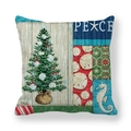 Perzikhuid kussensloop met kust-kerstboom en zeepaardje op een witte achtergrond - Kust PEACE Stijl (4)