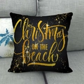 Housse de coussin de Noël en lin noir avec texte doré Christmas ON THE Beach - Christmas On The Beach Black (15)