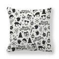 Christmas peach skin pillowcase with reindeer and snowflakes pattern and Merry Christmas text - 18x18 Inch / White Black (Style 2)