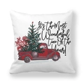Detail van kerstkussensloop perzikhuid met rode truck en feestelijke Engelse tekst - Seasons Greetings Vrachtwagen (4)