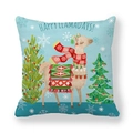 Housse de coussin de Noël motif lama festif avec lettrage Happy Llamadays bleu - 45x45 cm / Alpaga Happy Llamadays (10)