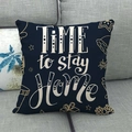 Funda de cojín de lino navideño con cita Time to Stay Home para decoración de sofá - Time to stay Home (1)