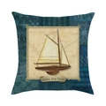 Close-up of nautical sailboat pillow cover with vintage rope and anchor design details - Blue Patchwork Vintage Sailboat (4)